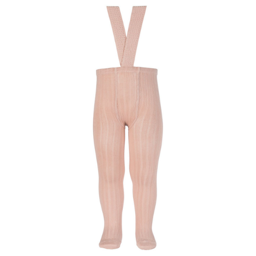 Rib tights with elastic suspenders Old Rose