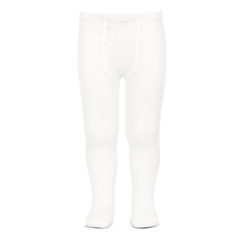 Perle cotton openwork tights - White
