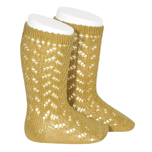 Warm Crochet Knee Socks - Mustard