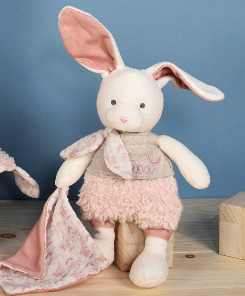 Ecru Soft Bunny with pink comforter in organic cotton