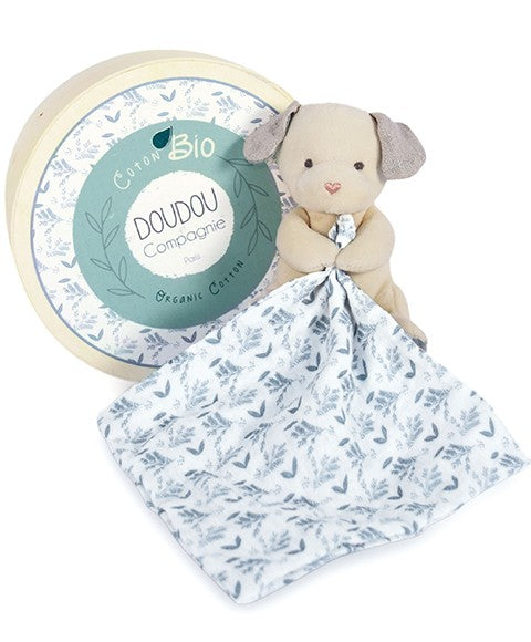 Blue dog handkerchief comforter in organic cotton